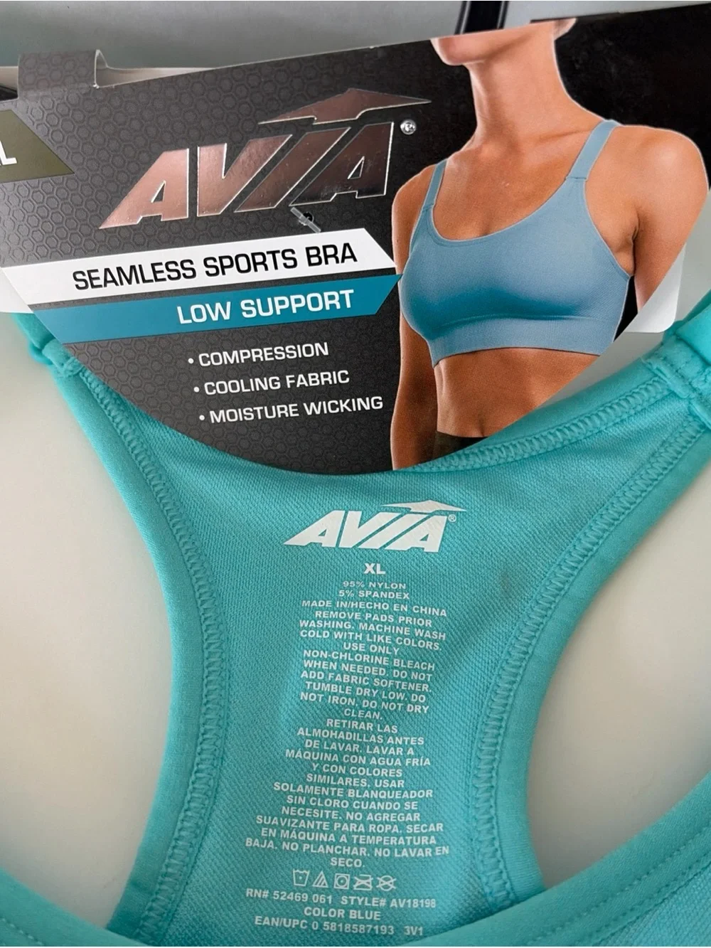 Avia Seamless Low-Support Sports Bra - Teal Blue